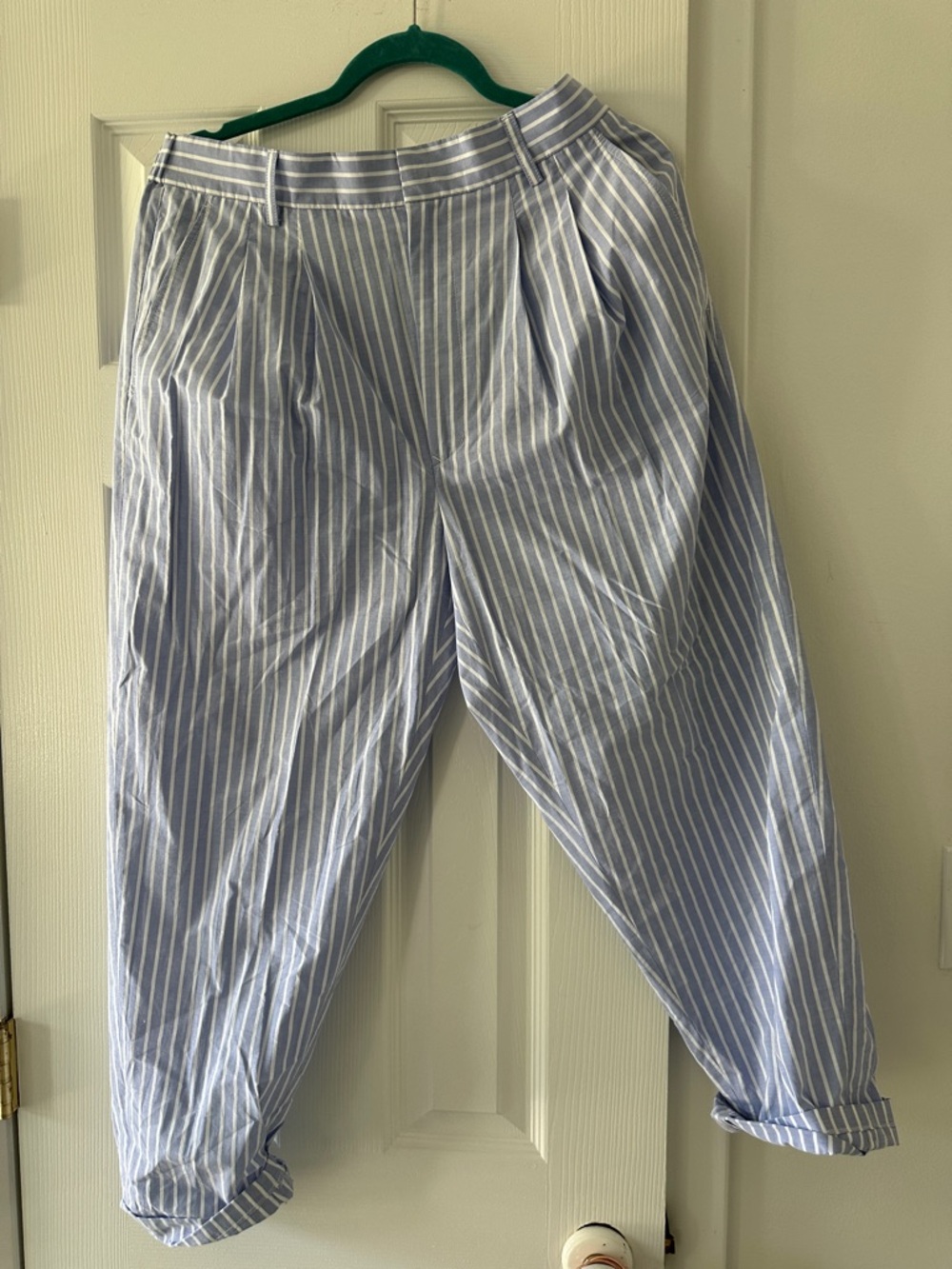 Men's Light Blue & White Striped Pleated Pants